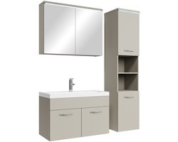 Badplaats Badkamermeubel Set Paso 80 x 40 cm - Beige - Badmeubel met spiegelkast en zijkast