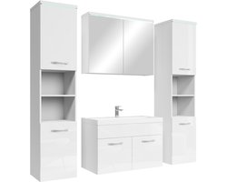 Badplaats Badkamermeubel Set Paso XL 80 x 40 cm - Wit Hoogglans - Badmeubel met spiegelkast en zijkasten