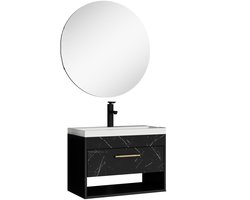Badplaats Badkamermeubel Set Salcedo 60 cm - Zwart Marmer - Badmeubel met Wastafel en Spiegel