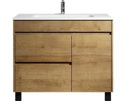 Badplaats Badkamermeubel Set Salzburg 100 cm - Eiken - Staand Badmeubel met Wastafel