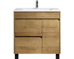 Badplaats Badkamermeubel Set Salzburg 80 cm – Eiken – Staand Badmeubel met Wastafel