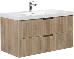 Badplaats Badkamermeubel Set Thermis 100 cm – Licht Eiken – Badmeubel met Wastafel