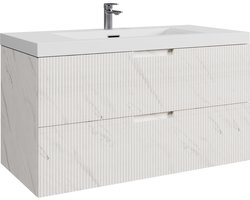 Badplaats Badkamermeubel Set Thermis 100 cm – Wit Marmer – Badmeubel met Wastafel