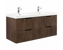 Badplaats Badkamermeubel Set Thermis 140cm – Walnoot Bruin – Badmeubel met Dubbele Wastafel