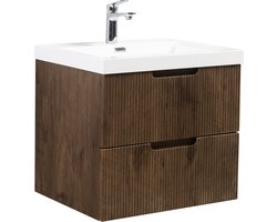 Badplaats Badkamermeubel Set Thermis 60cm - Walnoot Bruin - Badmeubel met Wastafel