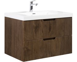 Badplaats Badkamermeubel Set Thermis 80 cm – Walnoot Bruin – Badmeubel met Wastafel