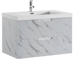 Badplaats Badkamermeubel Set Thermis 80cm - Wit met Marmer Look - Badmeubel met Wastafel