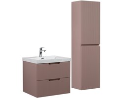 Badplaats Badkamermeubel Thermis 60 cm – Mat Roze – Badmeubel met Kolomkast