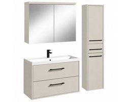 Badplaats Badkamermeubelset Florence 80 x 40 cm - Beige - Compleet met Wastafel, Spiegelkast en Kolomkast