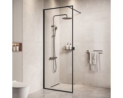 Badplaats Douchewand Georgia 90 x 200 cm - Zwart – Inloopdouche 8 mm Veiligheidsglas
