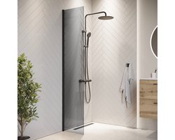 Badplaats Douchewand Rizani 40 x 200 cm – Zwart – Rookglas Inloopdouche 8 mm Veiligheidsglas