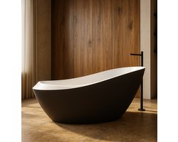 Badplaats Ligbad Ancon 180 x 85 x 88 cm - Vrijstaand Bad - Mat zwart met Hoogglans Wit