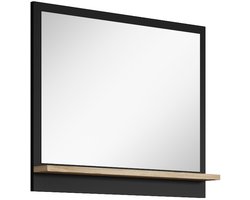 Badplaats Spiegel Adam 60 cm - Zwart met Eiken - Badkamerspiegel met Planchet