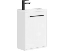 Badplaats Toiletmeubel Florence 40 x 22 cm – Hoogglans Wit – Fonteinmeubel met Witte Wastafel