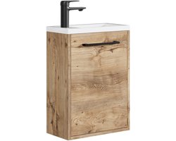 Badplaats Toiletmeubel Florence 40 x 22 cm – Kastanje eiken – Fonteinmeubel met Witte Wastafel
