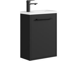 Badplaats Toiletmeubel Florence 40 x 22 cm – Mat Zwart – Fonteinmeubel met Witte Wastafel