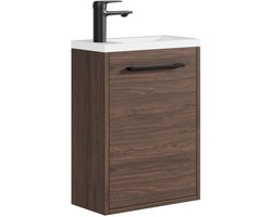 Badplaats Toiletmeubel Florence 40 x 22 cm – Walnoot Bruin – Fonteinmeubel met Witte Wastafel