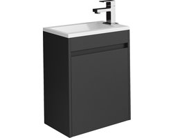 Badplaats Toiletmeubel Sinta 40 x 22 cm - Zwart - Fonteinmeubel met Witte Wastafel