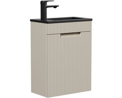Badplaats Toiletmeubel Thermis 40 x 22 cm – Beige – Fonteinmeubel met Zwarte Wastafel