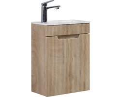 Badplaats Toiletmeubel Thermis 40 x 22 cm – Licht Eiken – Fonteinmeubel met Witte Wastafel
