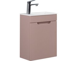 Badplaats Toiletmeubel Thermis 40 x 22 cm – Mat Roze – Fonteinmeubel met Witte Wastafel