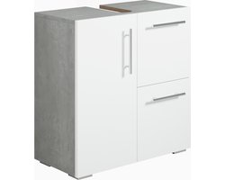 Badplaats Wastafel Onderkast Mars 60 x 30 x 60 cm - Beton met wit - Badkamerkast – Staand Wastafelmeubel