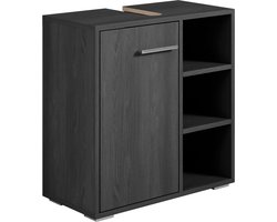 Badplaats Wastafel Onderkast Neptunus 60 x 28 x 60 cm - Zwart Houtnerf - Badkamerkast – Staand Wastafelmeubel