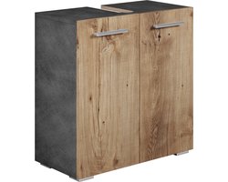 Badplaats Wastafelkast Jupiter 60 x 30 x 60 cm – Kastanje Eiken met Donker Grijs – Badkamerkast – Staand Wastafelmeubel