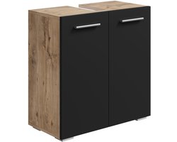 Badplaats Wastafelkast Jupiter 60 x 30 x 60 cm – Kastanje Eiken met Zwart – Badkamerkast – Staand Wastafelmeubel