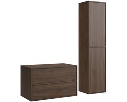 Badplaats Wastafelkast Mali 80 cm – Walnoot Bruin – Badmeubel met Kolomkast