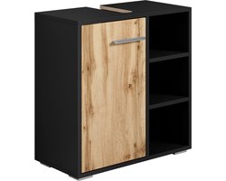 Badplaats Wastafelkast Neptunus 60 x 28 x 60 cm – Eiken met Zwart – Badkamerkast – Staand Wastafelmeubel