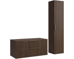 Badplaats Wastafelkast Rimini 100 cm – Walnoot Bruin – Badmeubel met Kolomkast