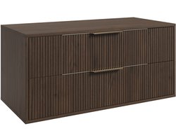 Badplaats Wastafelkast Rimini 100 cm – Walnoot Bruin – Hangend Badmeubel met 2 Lades en Gouden Handgrepen