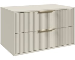 Badplaats Wastafelkast Rimini 80 cm – Beige – Hangend Badmeubel met 2 Lades en Gouden Handgrepen