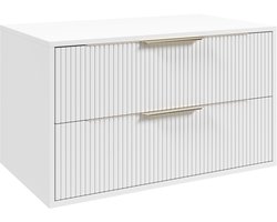 Badplaats Wastafelkast Rimini 80 cm – Mat Wit – Hangend Badmeubel met 2 Lades en Gouden Handgrepen