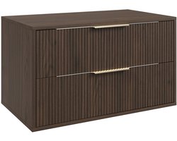 Badplaats Wastafelkast Rimini 80 cm – Walnoot Bruin – Hangend Badmeubel met 2 Lades en Gouden Handgrepen