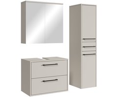 Badplaats Wastafelkast Set Florence 60 x 35 cm – Beige – Badmeubel met Spiegelkast en Kolomkast
