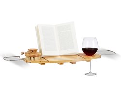 badplank bamboe - uitschuifbaar - met boekensteun - 3,5 x 93 x 24 cm - badbrug