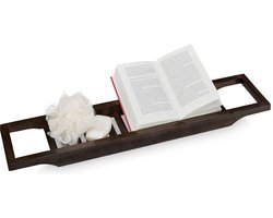 Badplank hout 70 cm breed voor in bad - bamboe badrek tablet badbrug design - donkerbruin