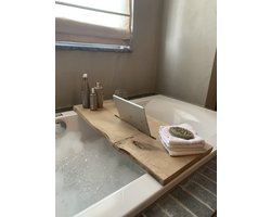 Badplank hout - Eiken Naturel - Badplank voor in bad - Badkamer accessoire - Badrek - Tablet en Wijn Uitsparing - Industrialwood.nl - 80cm