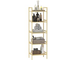 Badregal met 5 Verstelbare Planken van Bamboe - Ruimtebesparend en Multifunctioneel voor Badkamer en Woonkamer