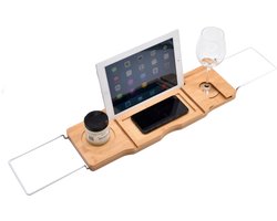 Badrek Bamboe met IPAD houder Galeara - tablethouder - Badplank met telefoonhouder - Badrekjes Anti-slip krasbescherming badcaddy badkuiprekje - badrekje uitschuifbaar bamboe hout