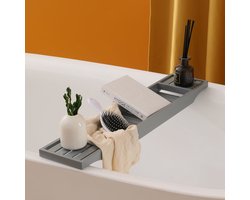 Badrekje voor over bad - 70 cm - Bamboe hout - Badrek - Badplank - Badbrug - Basic bad tafeltje voor in bad - Grijs