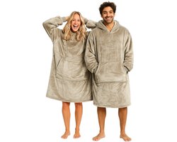 Badrock Hoodie deken - Beige capuchon deken - Extra Lang 120cm - fleece deken met mouwen en capuchon – Oversized hoodie deken met mouwen – Draagbare deken - Fleece TV deken – Plaid met mouwen – Warm & zacht – Fleece poncho - Beige
