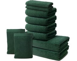 Badset - 2 badhanddoeken 70 x 140 cm + 4 handdoeken 50 x 100 cm + 2 gastendoekjes 30 x 50 cm + 2 washandjes 15 x 20 cm katoen - 500 g/m2 - dennengroen