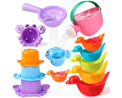 Badspeelgoed Baby & Peuter - 10-Delige Set - Schimmelvrij & BPA-Vrij - Inclusief Gieter, Boten & Stapelbekers - Waterspeelgoed voor Bad & Zwembad - Cadeau Kind 1, 2, 3, 4 Jaar