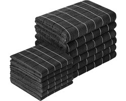 Badstof - 12 Stuks - Keukenhanddoek - Keukendroogdoeken - Zachte - Microfiber - Handdoeken - Blokdoeken - Vaatdoek - Handdoek - Theedoek geruit - 30*30cm/45*65cm - Zwart