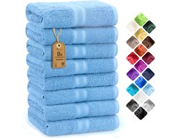 Badstof handdoeken 8-pack 50x100cm, 100% katoen, lichtblauw