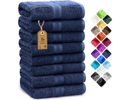 Badstof handdoeken 8-pack 50x100cm, 100% katoen, marineblauw