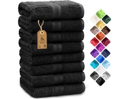 Badstof handdoeken, verpakking van 8, 50x100cm, 100% katoen, zwart